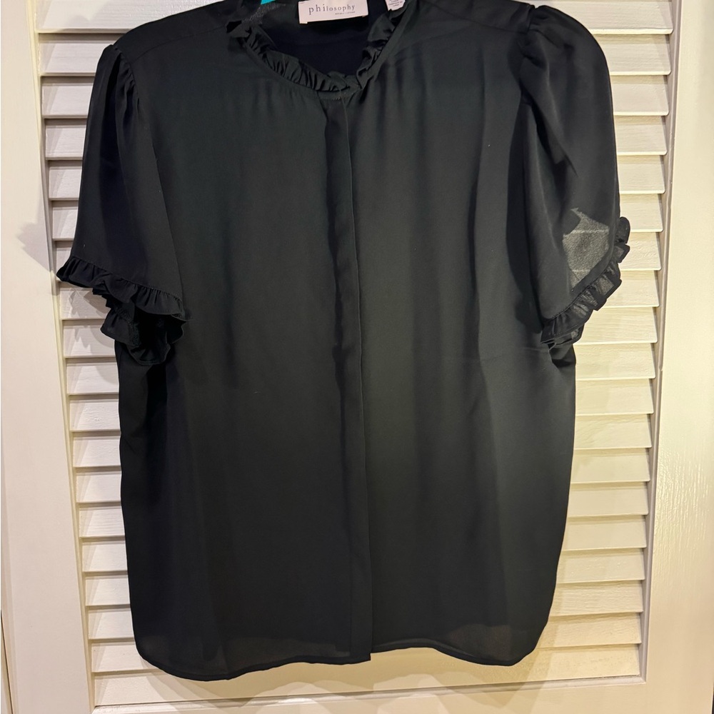Philosophy Elegant Black Blouse with Ruffle Detail